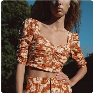 NWOT Zara Floral Ikat Crop Bustier top S